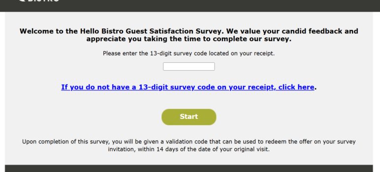Hello Bistro Guest Satisfaction Survey on TellHB.com